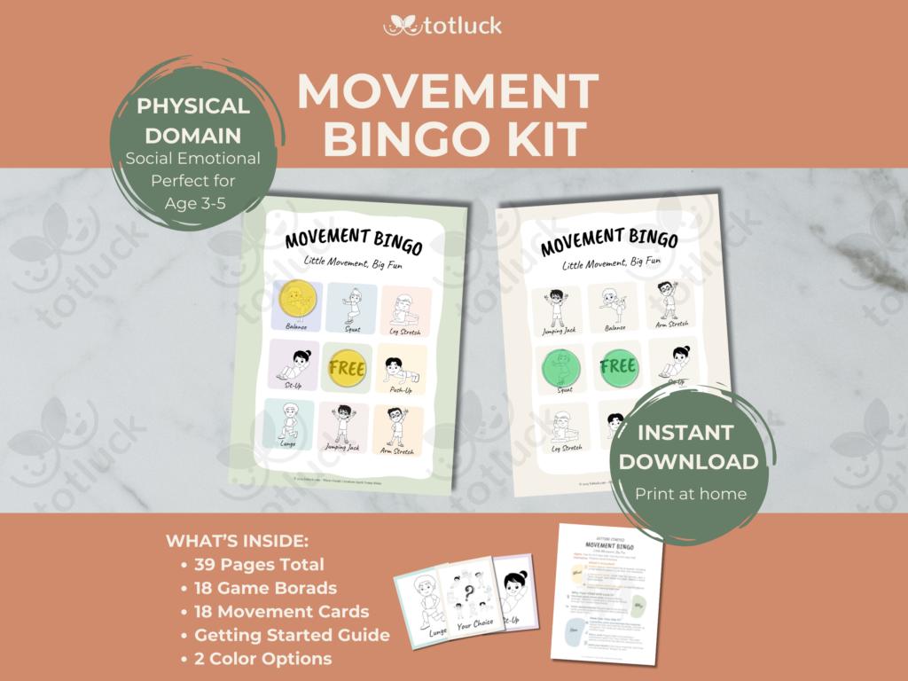 Movement Bingo Kit | Board Game for Family Fun & Indoor Activity